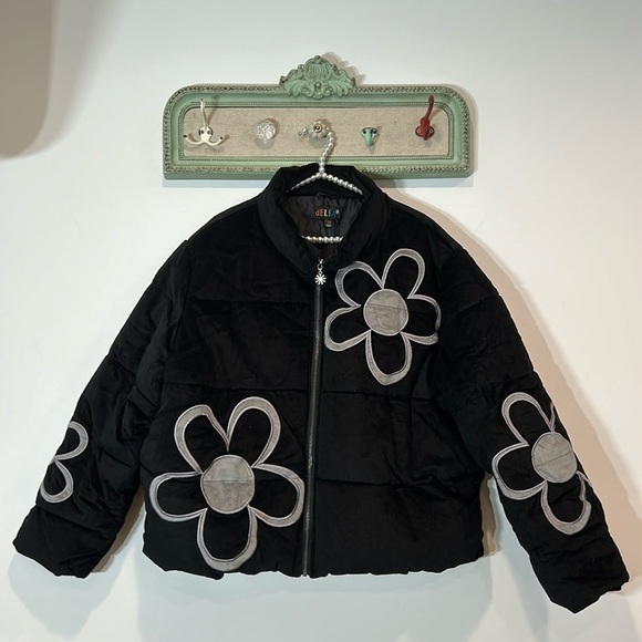 New Delia‘s dolls, kill black corduroy, quilted puffer jacket grey Daisy plus 2X - Picture 1 of 7